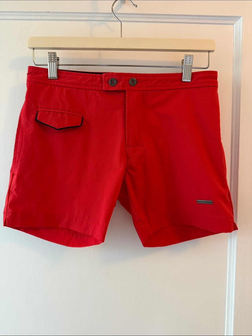 Parke & Ronen Red Swim Shorts with Contrast Waistband size 28
